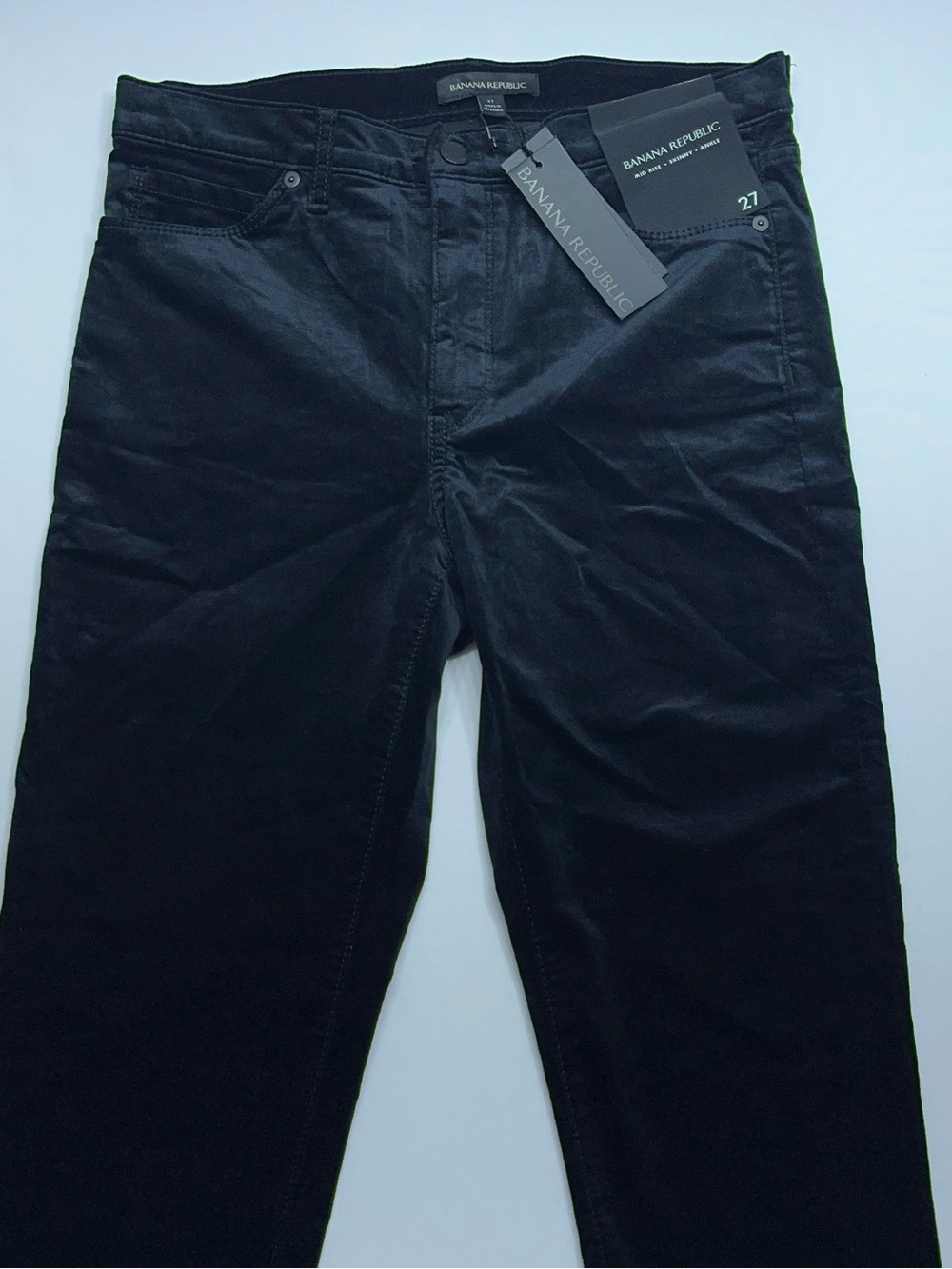 Banana Republic Mid Rise Skinny Ankle Pant Womens 27/Reg Black Velvet Velour NWT
